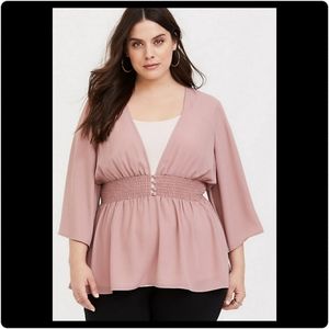 Torrid Pink Georgette Button Smocked Top
